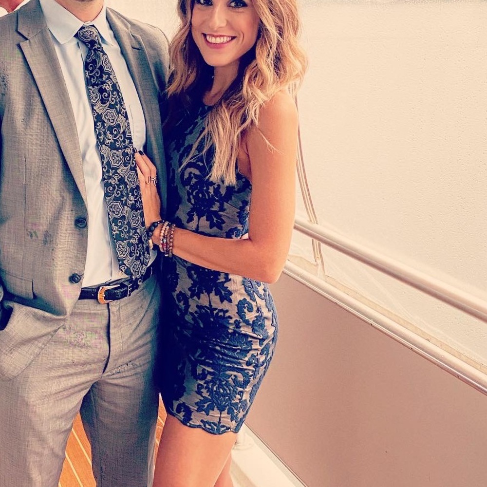 Navy/nude mini dress.